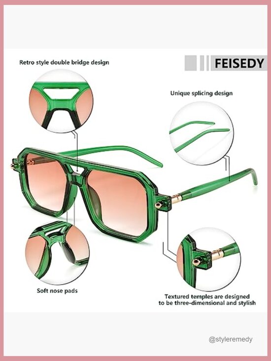 Vintage Square 70s Aviator Sunglasses UV400 Protection Plastic Frame main image 4